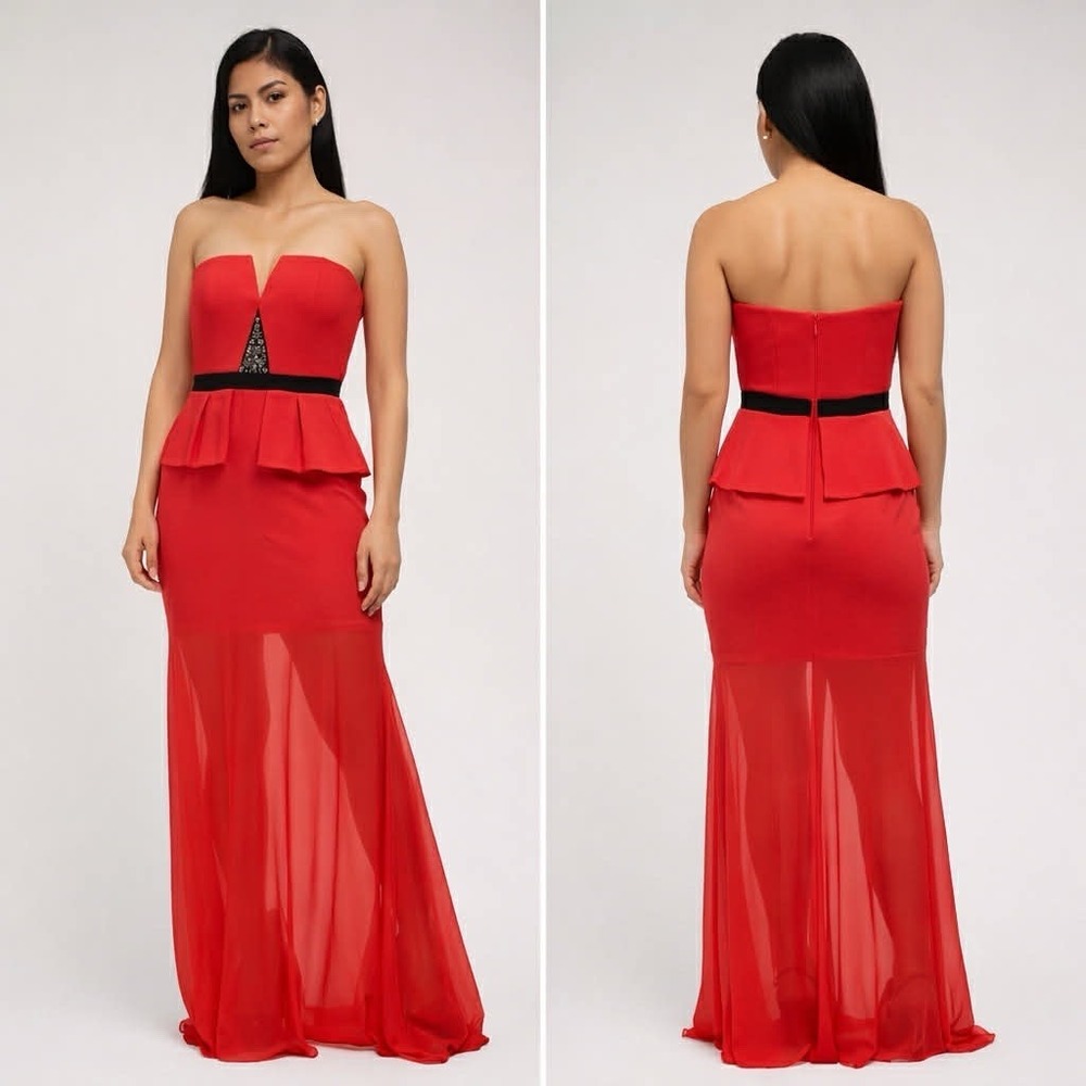 BCBG MAXAZRIA RED PEPLUM MAXI DRESS / TRUMPET GOWN SIZE‎ 02
